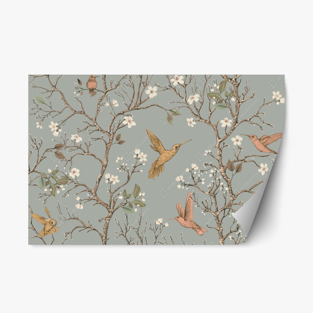 Repositionierbarer Aufkleber vintage-muster mit kolibris und blüten – Pixers®