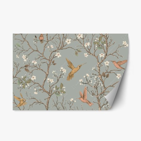 Repositionierbarer Aufkleber vintage-muster mit kolibris und blüten – Pixers®