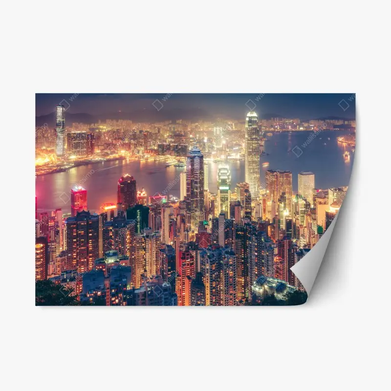 Repositionierbarer Aufkleber Hongkong skyline bei nacht vom Victoria Peak