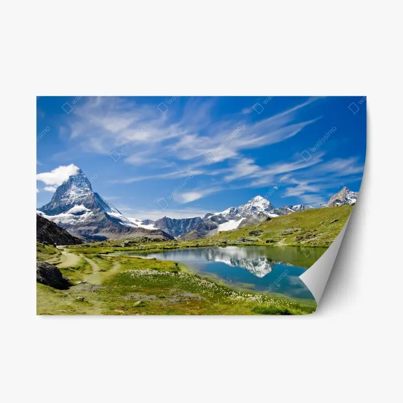 Repositionierbarer Aufkleber alpensee mit bergspiegelung