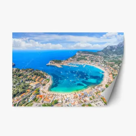 Repositionierbarer Aufkleber luftaufnahme der bucht von Port de Sóller – Pixers®