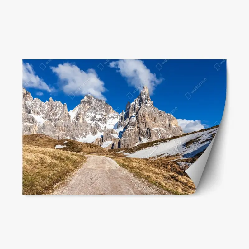 Repositionierbarer Aufkleber hohe berggipfel und ein sich windender weg