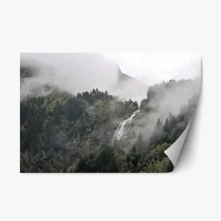Repositionierbarer Aufkleber nebliger wasserfall im bergwald – Pixers®