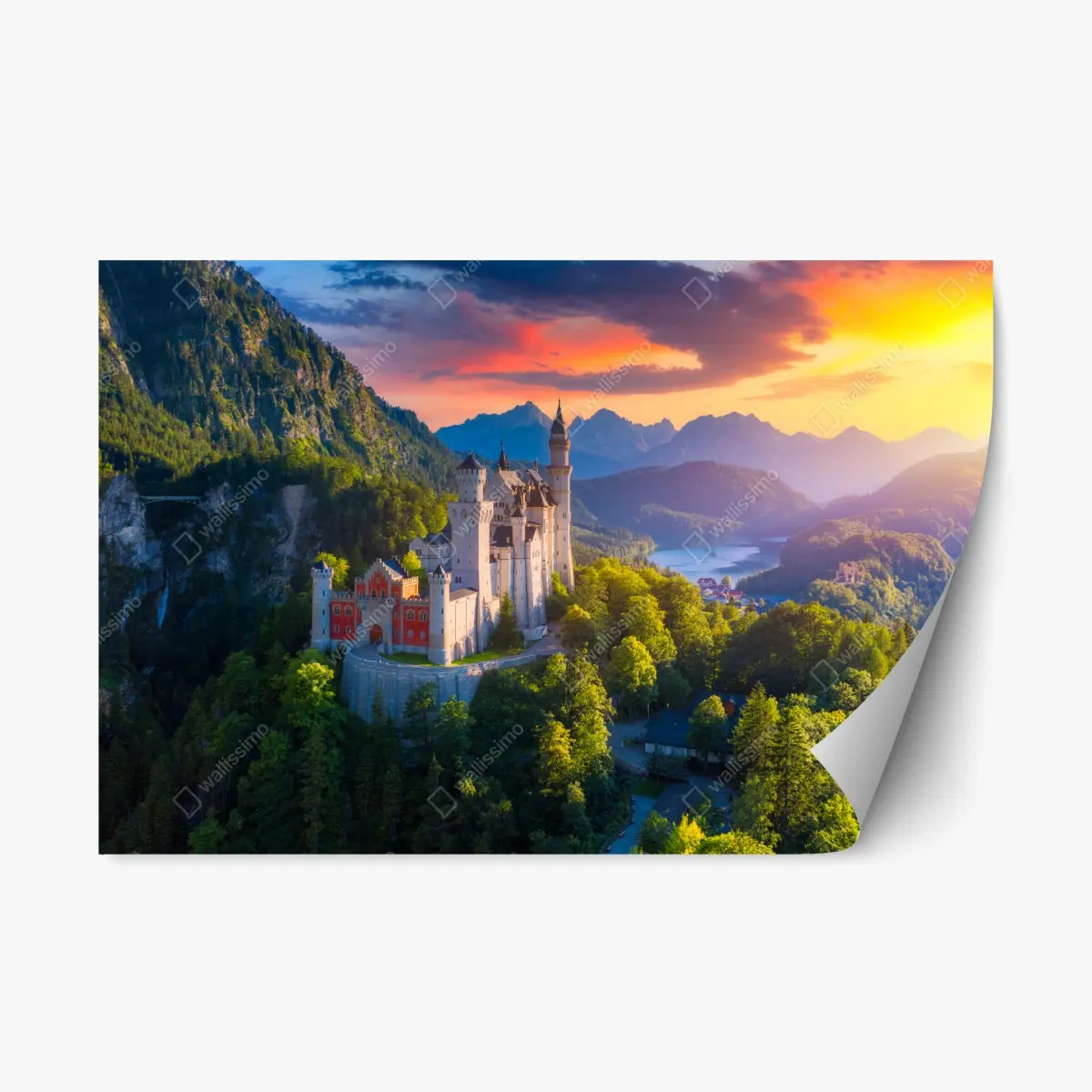 Repositionierbarer Aufkleber schloss Neuschwanstein bei sonnenuntergang – Pixers®