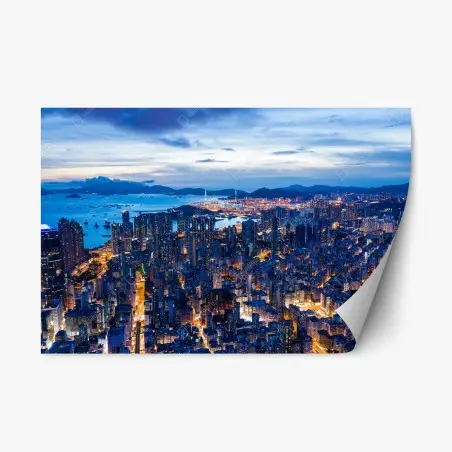 Repositionierbarer Aufkleber Hongkong skyline über Mong Kok bei dämmerung – Pixers®