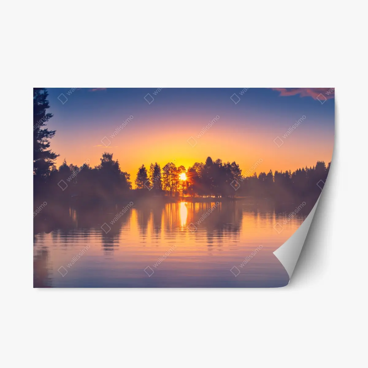 Repositionierbarer Aufkleber nebliger sonnuntergang am see – Pixers®