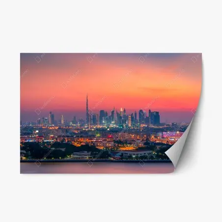 Repositionierbarer Aufkleber Dubai skyline bei sonnenuntergang – Pixers®