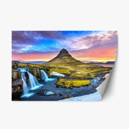 Repositionierbarer Aufkleber Kirkjufell sonnenaufgang berglandschaft – Pixers®
