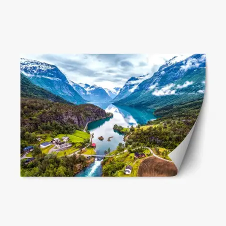 Repositionierbarer Aufkleber Norwegen fjord aus der luft – Pixers®