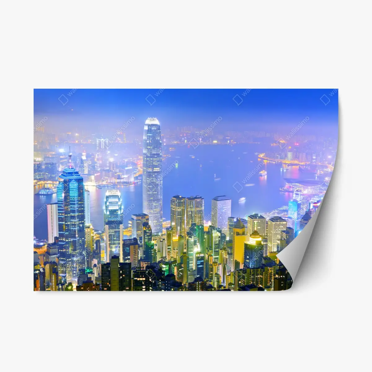 Repositionierbarer Aufkleber Hong Kong skyline bei nacht – Pixers®