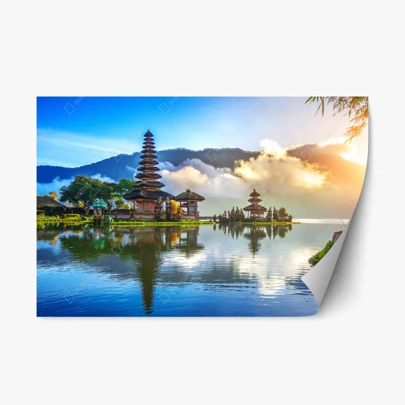 Repositionierbarer Aufkleber Pura Ulun Danu Bratan bei sonnenaufgang