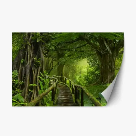 Repositionierbarer Aufkleber nebliger steg im tropischen dschungel – Pixers®