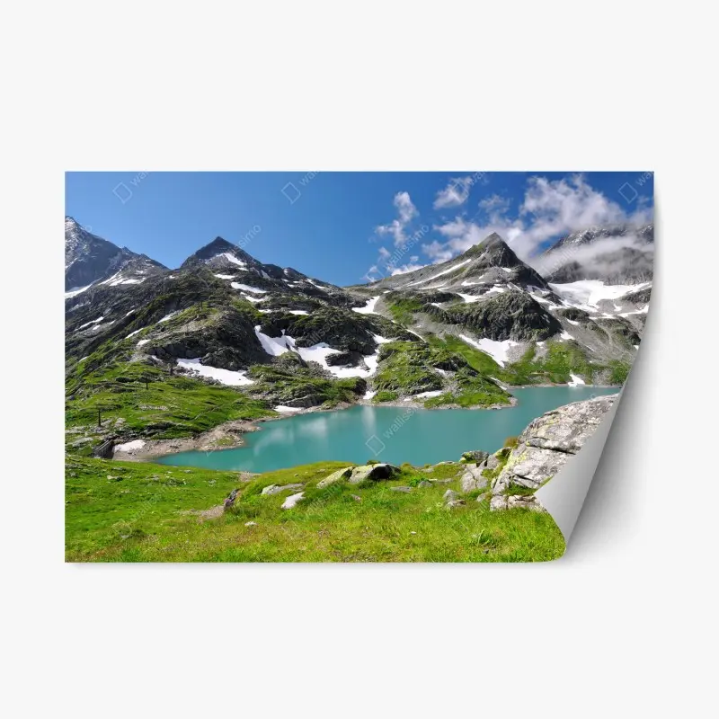 Repositionierbarer Aufkleber bergsee mit türkiswasser und gebirgspanorama