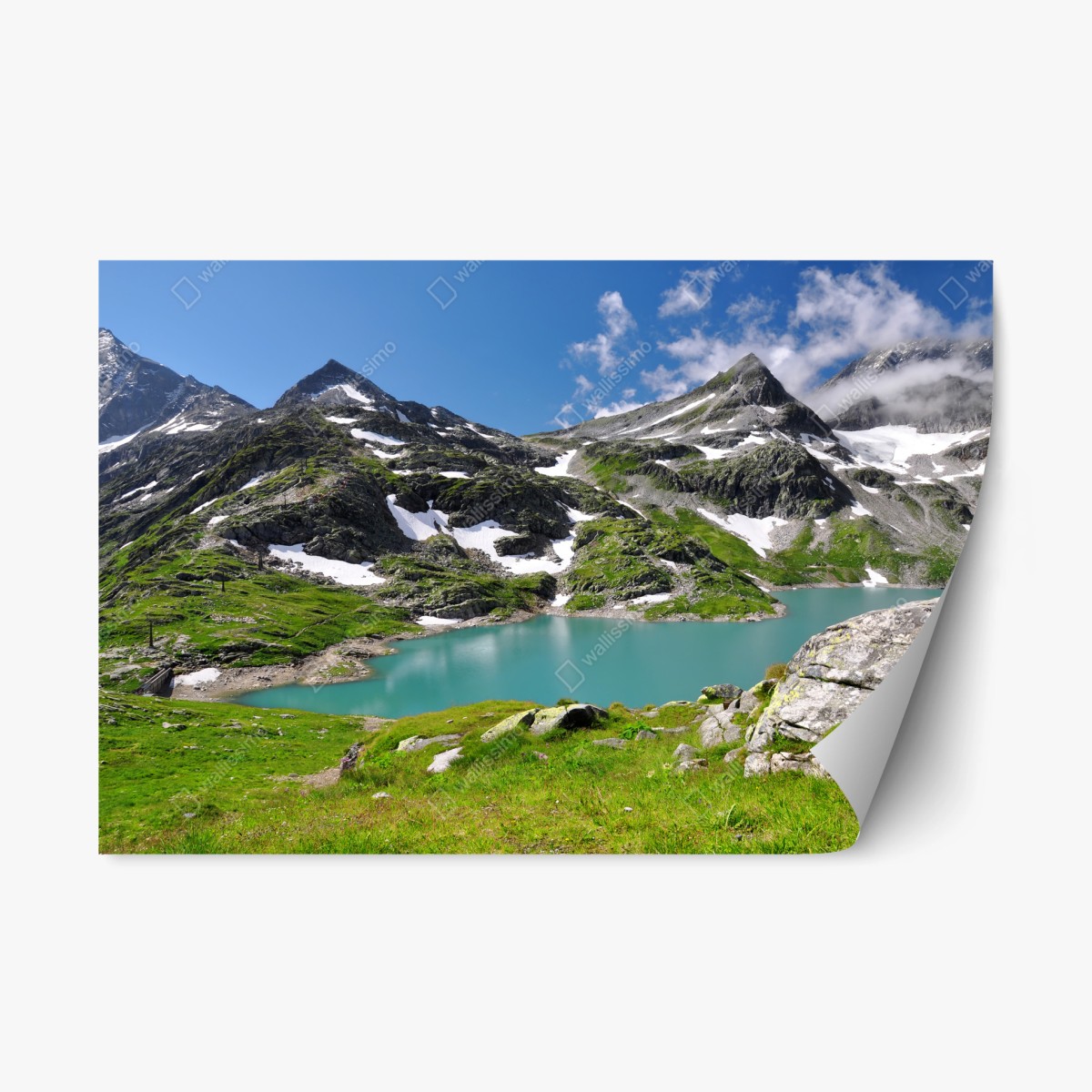 Repositionierbarer Aufkleber bergsee mit türkiswasser und gebirgspanorama – Pixers®