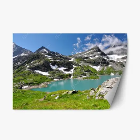 Repositionierbarer Aufkleber bergsee mit türkiswasser und gebirgspanorama – Pixers®