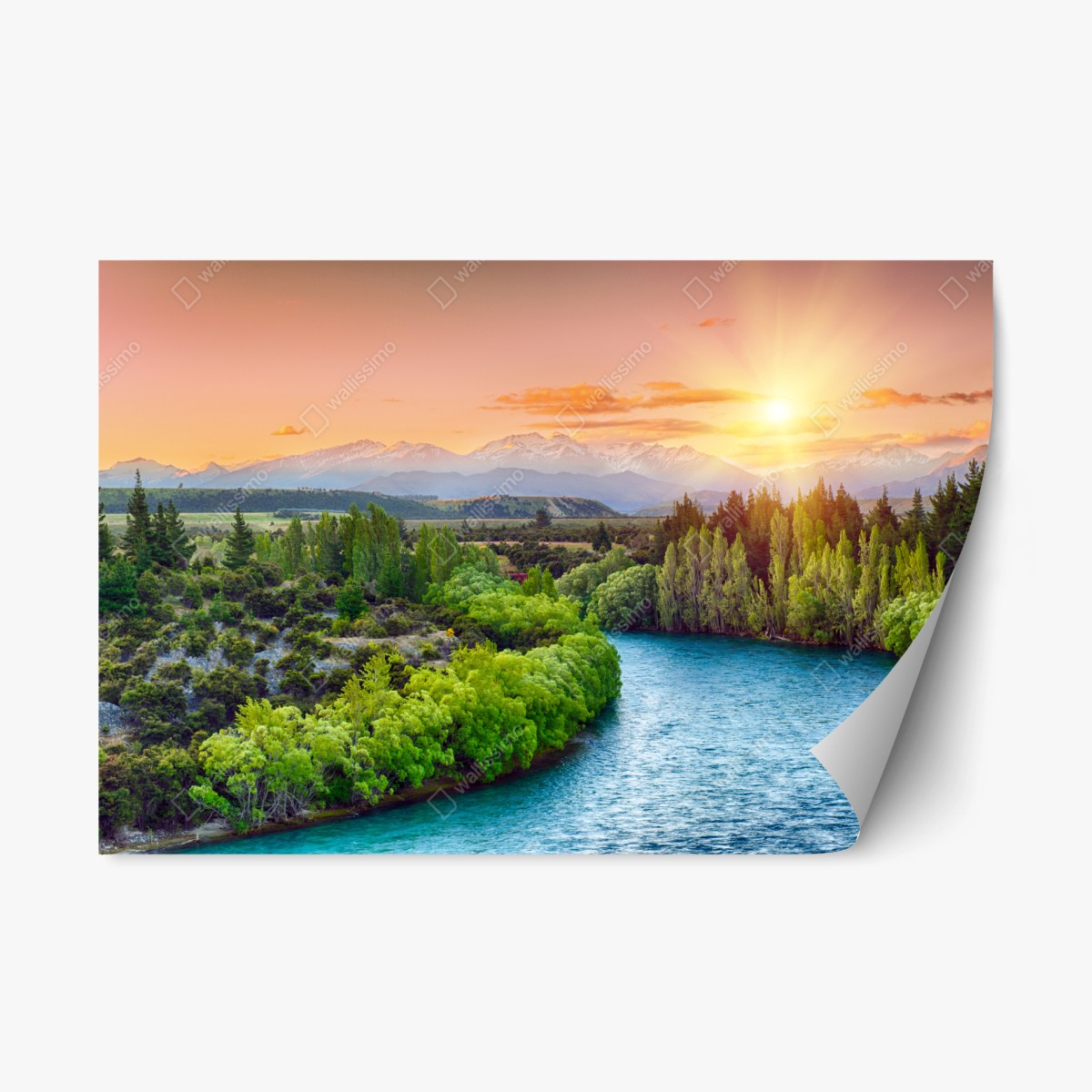 Repositionierbarer Aufkleber sonnenuntergang über dem Clutha River und den Südalpen – Pixers®