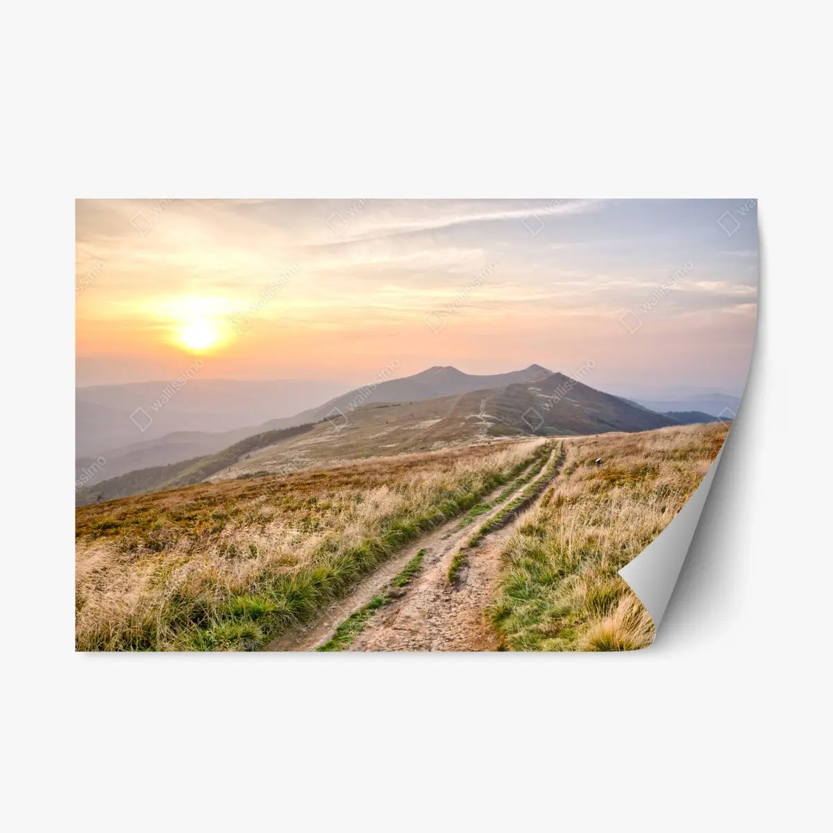 Repositionierbarer Aufkleber goldener bergweg bei sonnenuntergang – Pixers®
