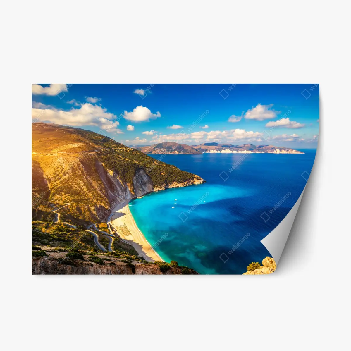 Repositionierbarer Aufkleber sonniges panorama der Myrtos-bucht, Kefalonia – Pixers®