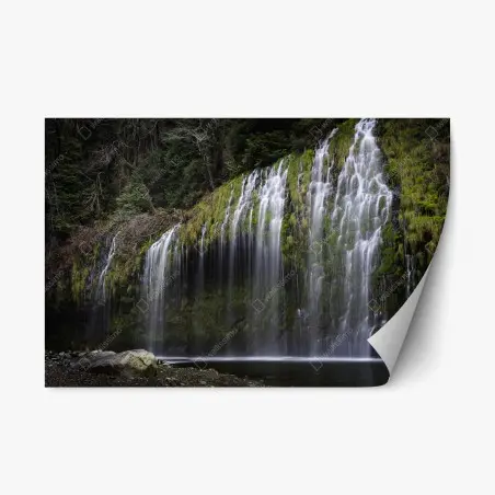 Repositionierbarer Aufkleber moosiger wasserfall im wald – Pixers®