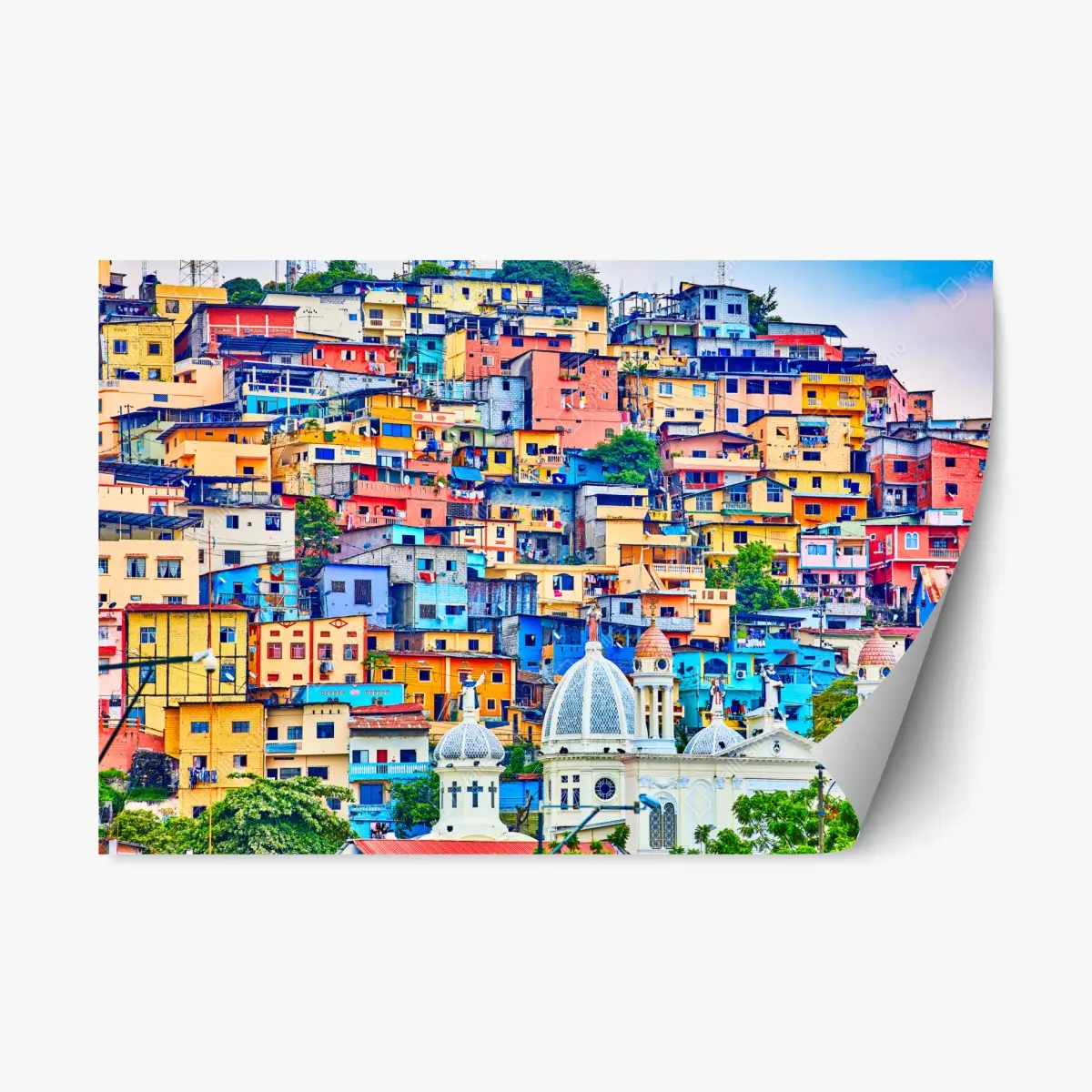 Repositionierbarer Aufkleber bunte häuser von Las Peñas am Santa Ana hügel, Guayaquil – Pixers®