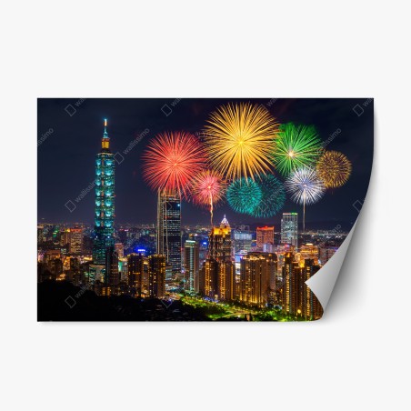Repositionierbarer Aufkleber Taipeh feuerwerk über der stadtsilhouette – Pixers®