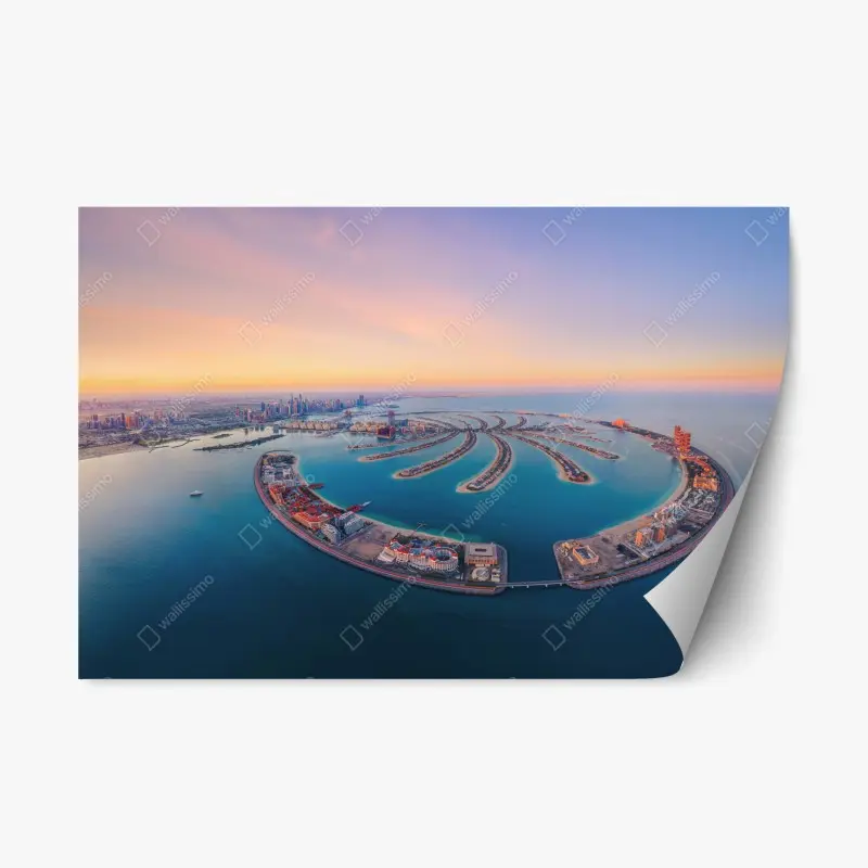 Repositionierbarer Aufkleber sonnenuntergang über Palm Jumeirah luftaufnahme