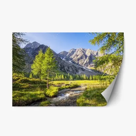 Repositionierbarer Aufkleber alpine wiese mit bergbach – Pixers®