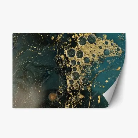 Repositionierbarer Aufkleber türkis-gold abstrakte marmorierte textur – Pixers®