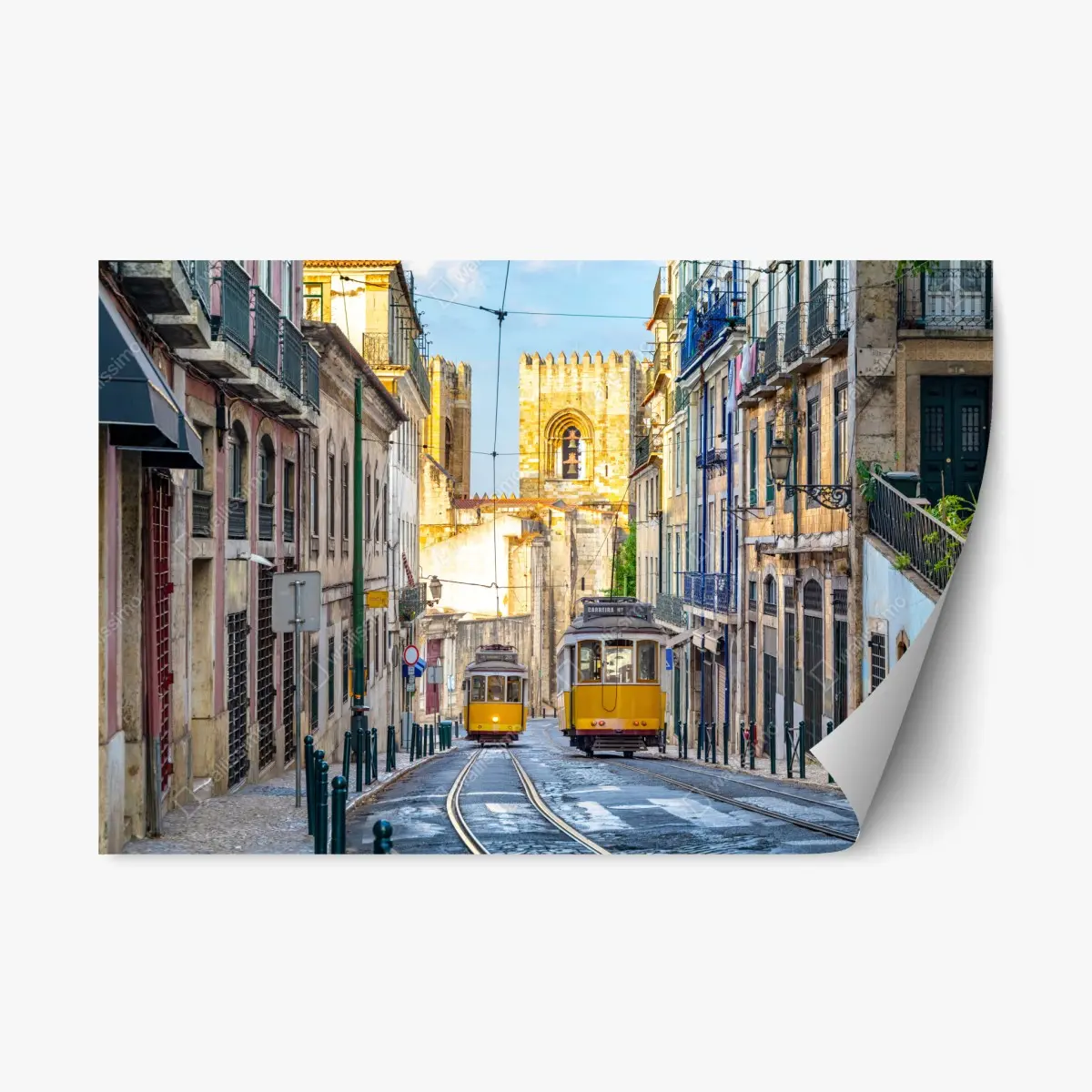 Repositionierbarer Aufkleber sonnige straßenbahnen in Lissabon – Pixers®