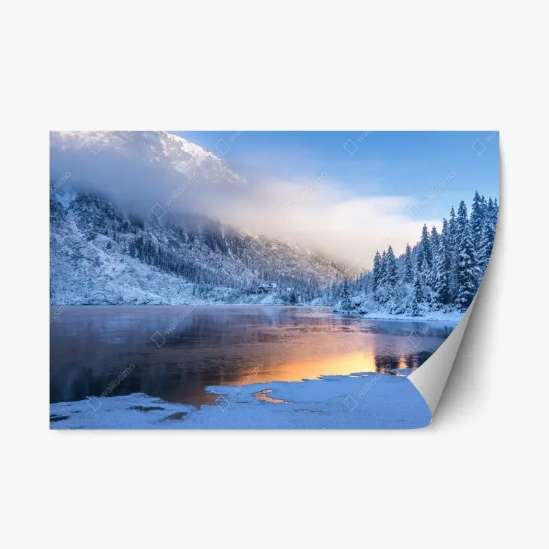 Repositionierbarer Aufkleber winterlicher sonnenaufgang in der Hohen Tatra