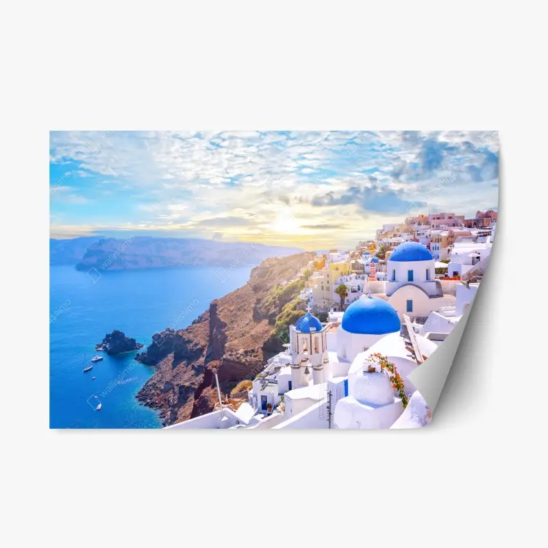 Repositionierbarer Aufkleber sonniges Oia auf der caldera von Santorini