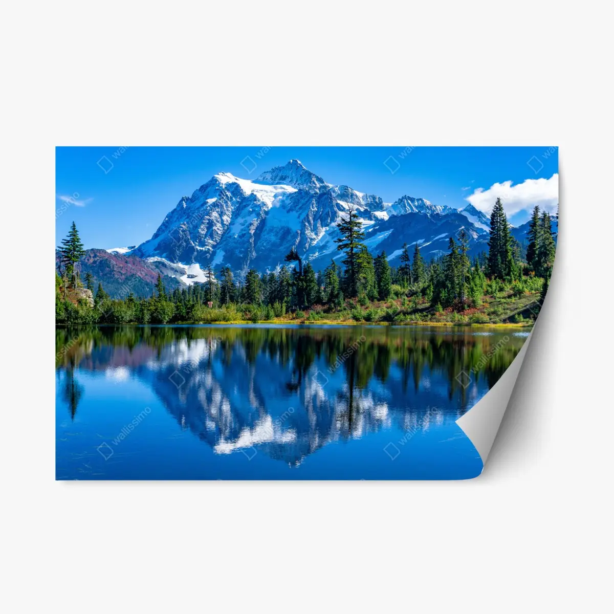 Repositionierbarer Aufkleber majestätische bergspiegelung über dem see – Pixers®