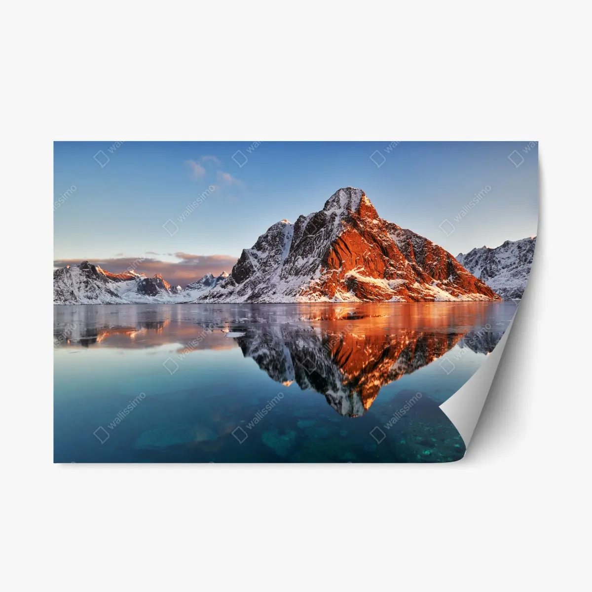 Repositionierbarer Aufkleber Lofoten sonnenaufgang mit bergreflexion – Pixers®
