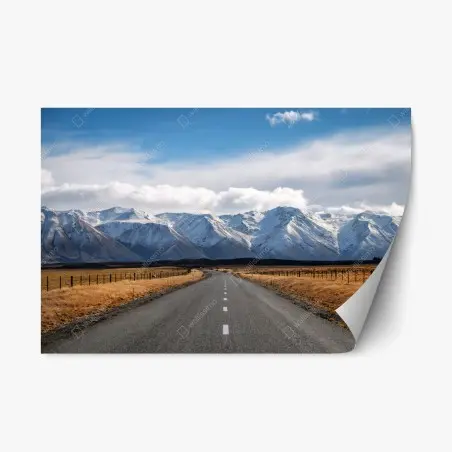 Repositionierbarer Aufkleber straße zur schneebedeckten bergwelt, Neuseeland – Pixers®