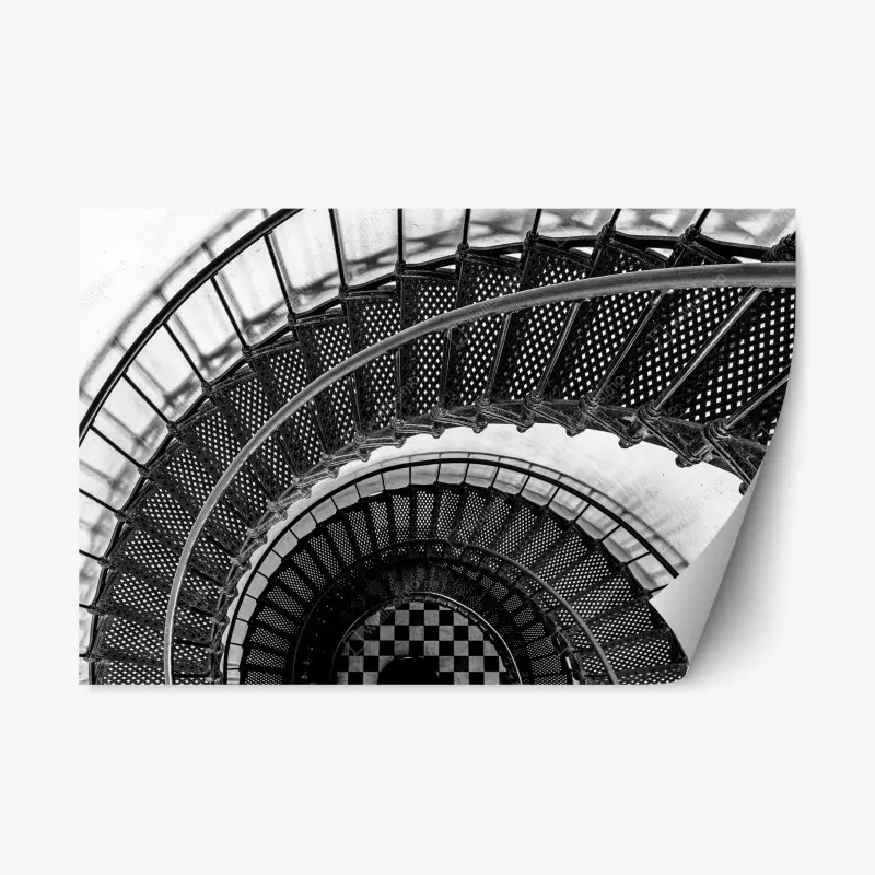 Repositionierbarer Aufkleber wendeltreppe in schwarzweiß