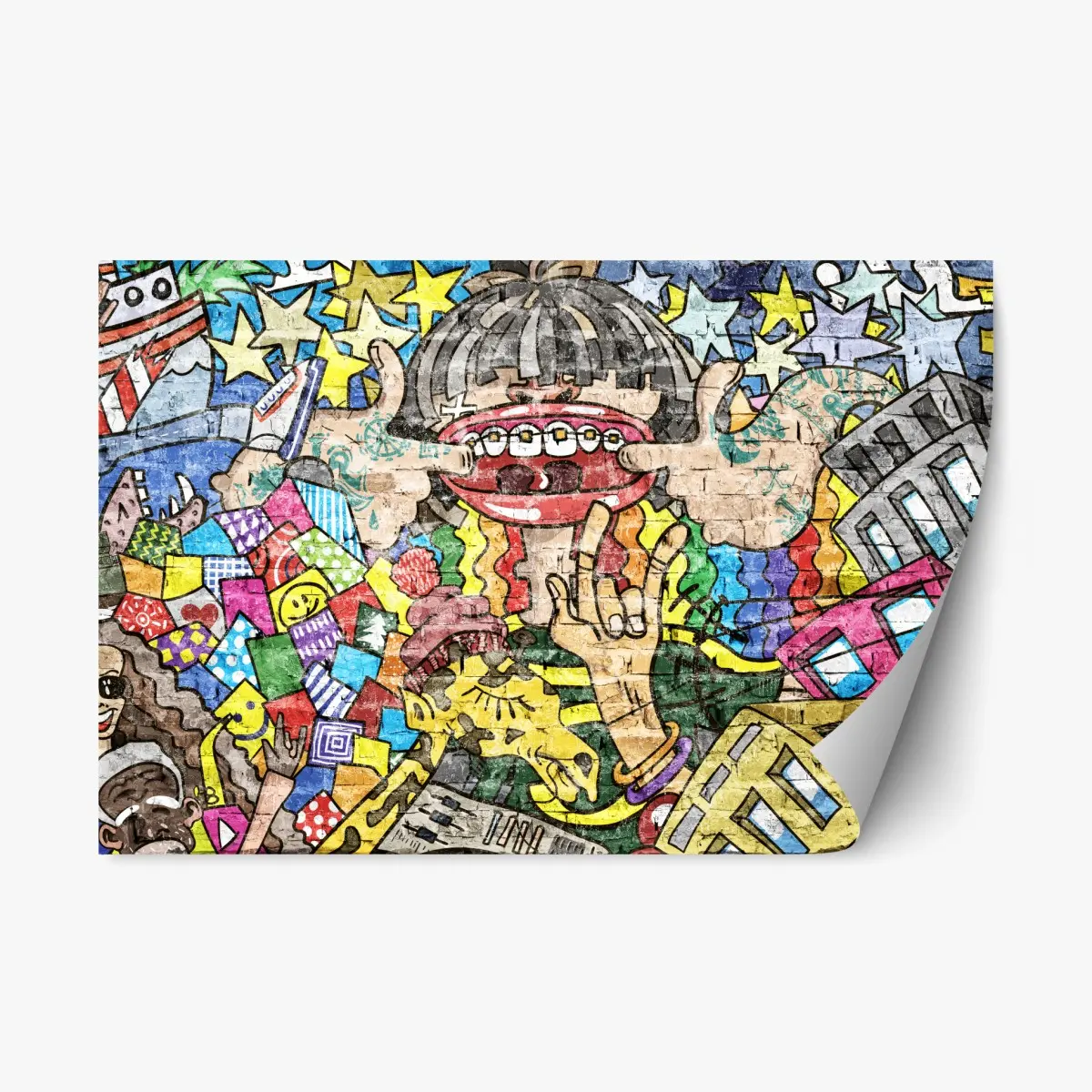 Repositionierbarer Aufkleber buntes graffiti-mural mit verspielter figur – Pixers®