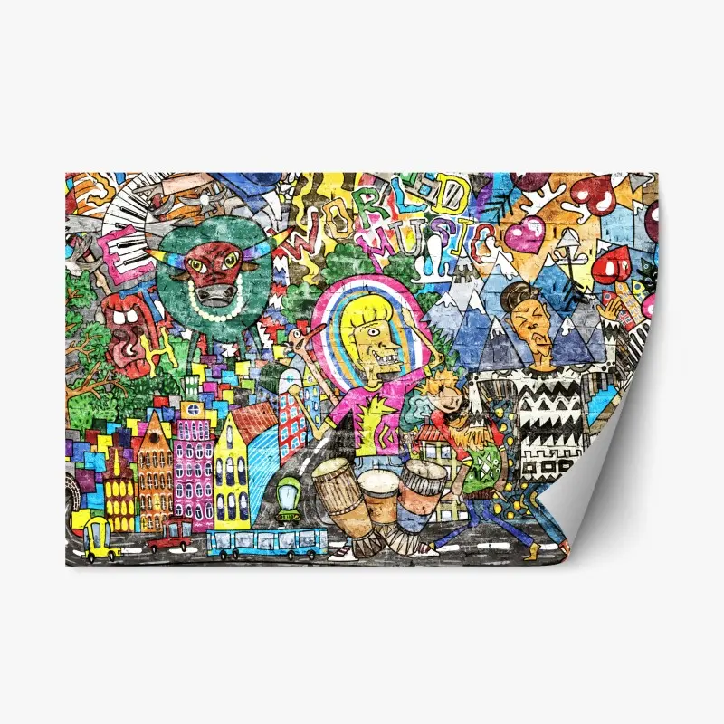 Repositionierbarer Aufkleber farbenfrohes graffiti-wandbild