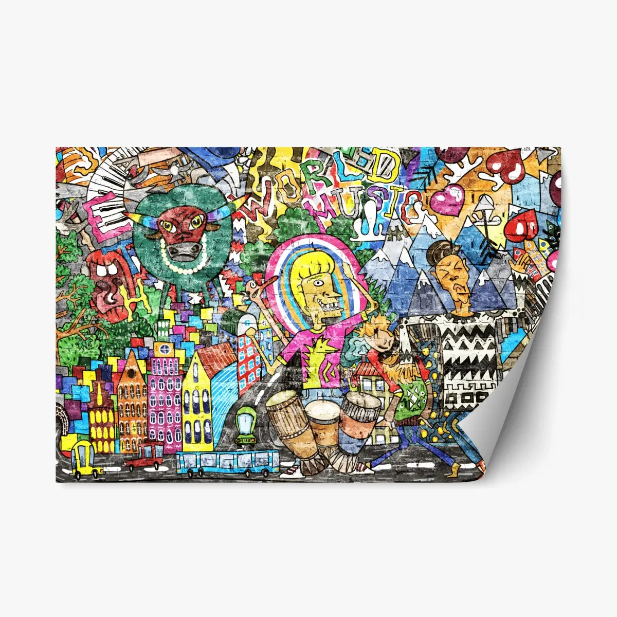 Repositionierbarer Aufkleber farbenfrohes graffiti-wandbild – Pixers®