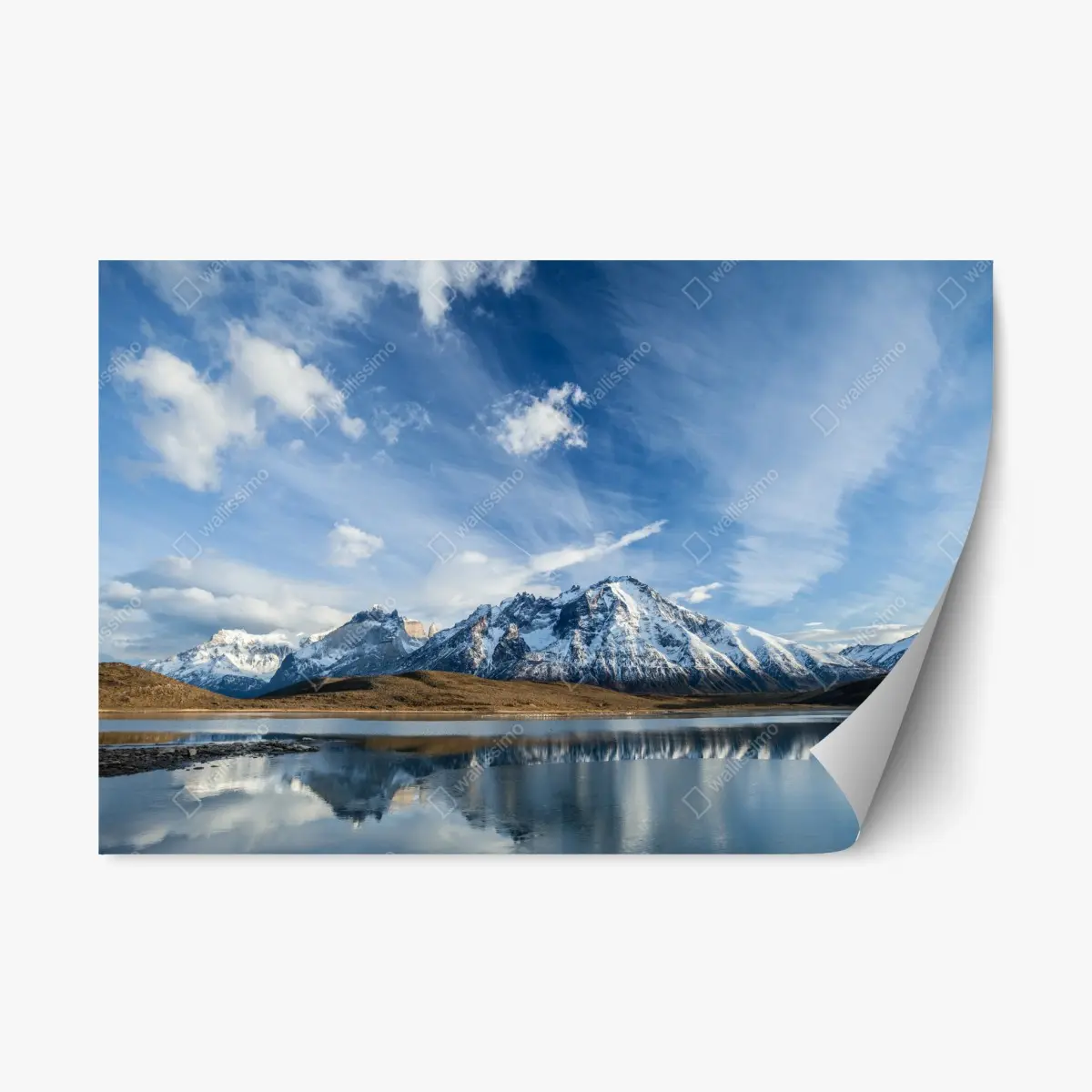 Repositionierbarer Aufkleber bergspiegelungen auf stillem see – Pixers®