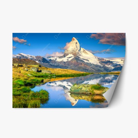 Repositionierbarer Aufkleber majestätisches Matterhorn gespiegelt im alpensee – Pixers®
