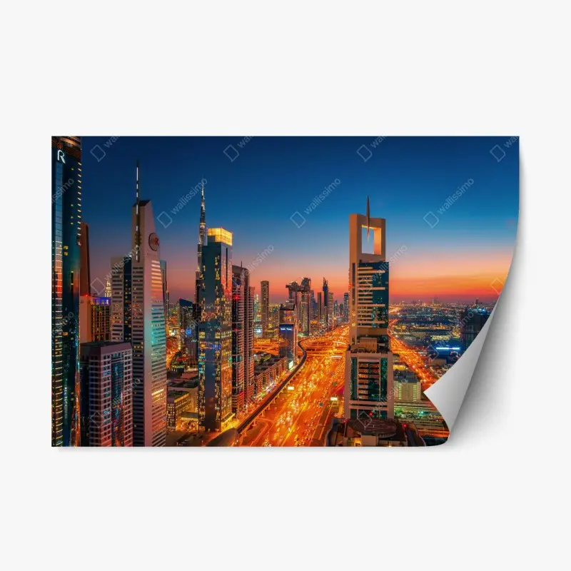 Repositionierbarer Aufkleber Dubai skyline bei dämmerung