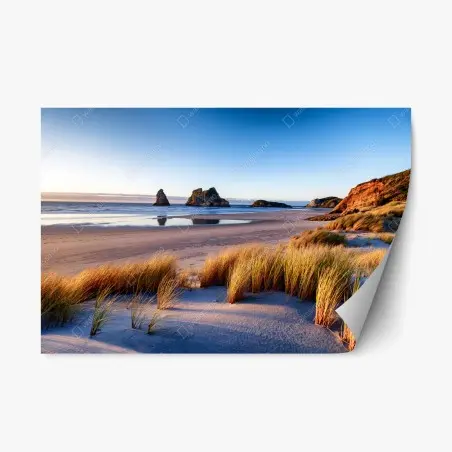 Repositionierbarer Aufkleber Wharariki Beach friedliche küstenlandschaft im morgenlicht – Pixers®