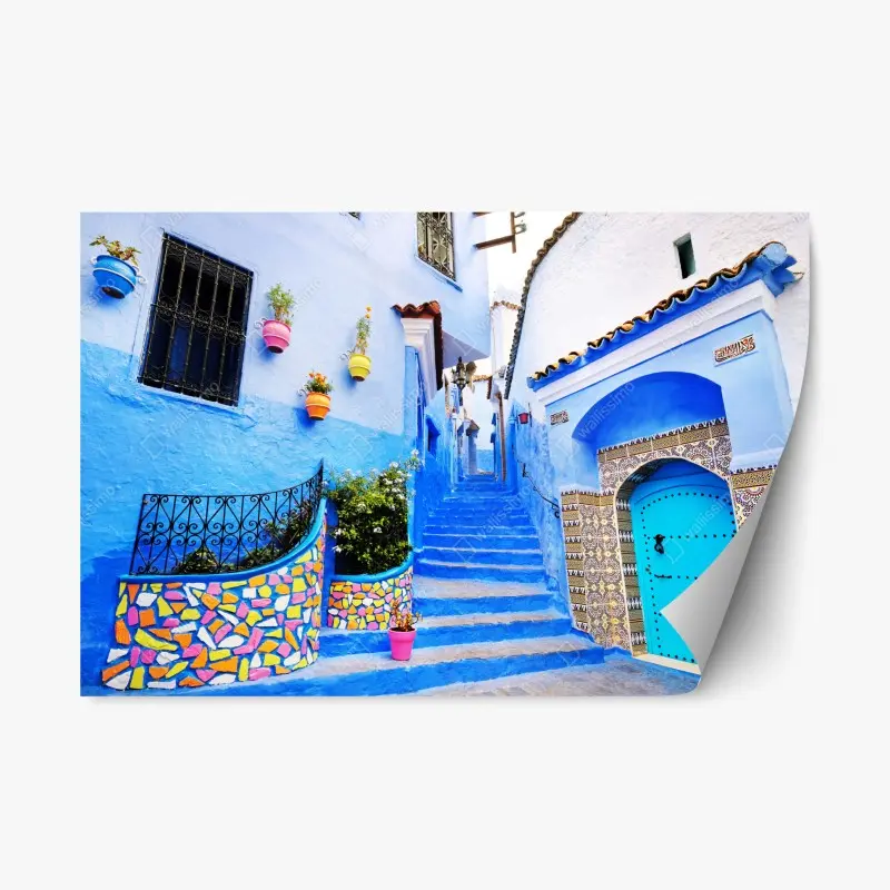 Repositionierbarer Aufkleber blaue gasse in Chefchaouen