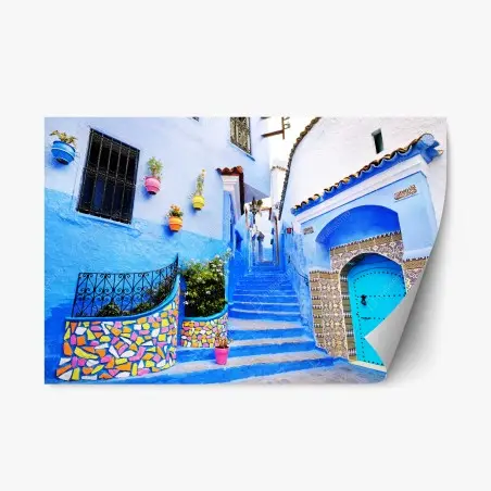 Repositionierbarer Aufkleber blaue gasse in Chefchaouen – Pixers®