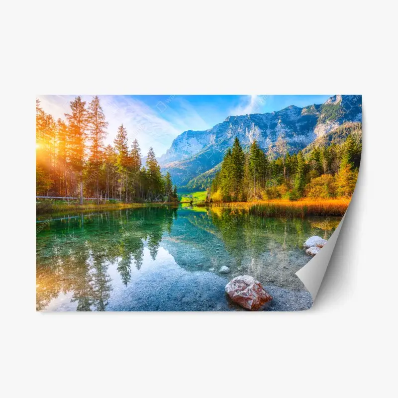 Repositionierbarer Aufkleber Hintersee herbstliche see- und bergspiegelung