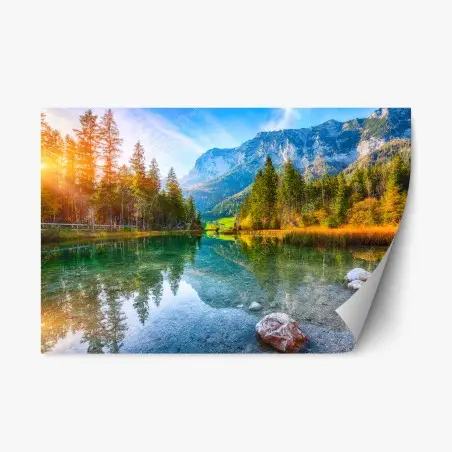 Repositionierbarer Aufkleber Hintersee herbstliche see- und bergspiegelung – Pixers®