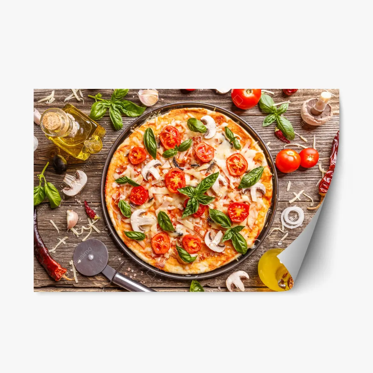 Repositionierbarer Aufkleber frische pizza mit basilikum und cherrytomaten – Pixers®