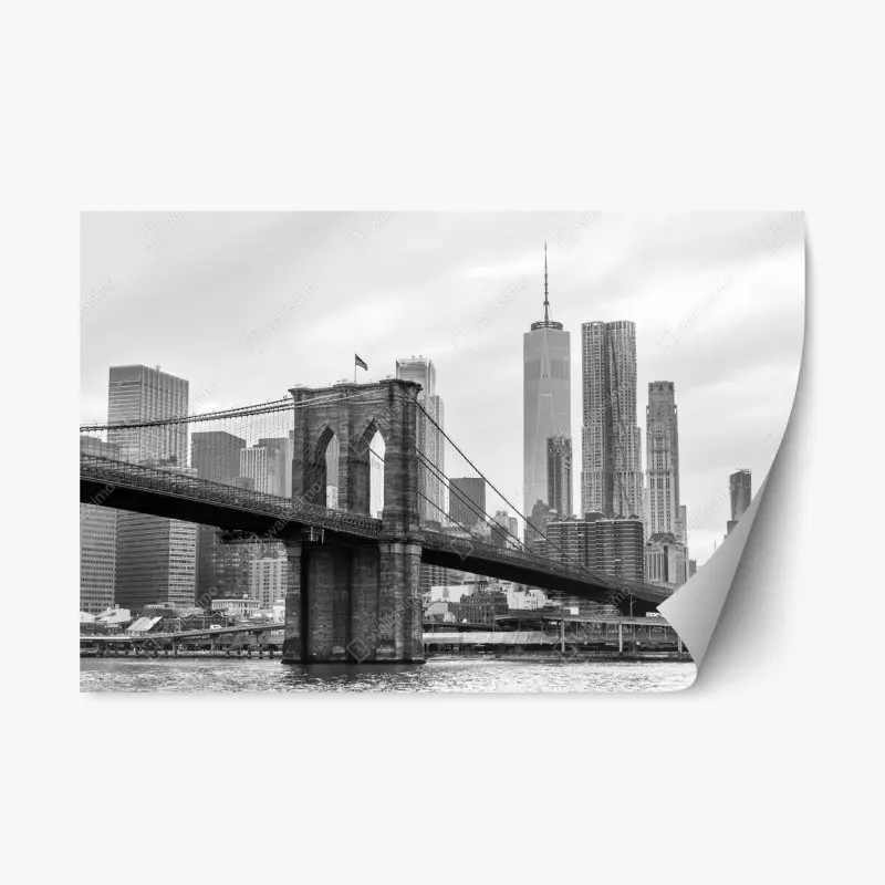 Repositionierbarer Aufkleber Brooklyn Bridge und New York skyline in graustufen