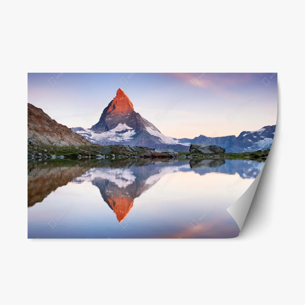 Repositionierbarer Aufkleber Matterhorn bei sonnenaufgang über dem alpensee – Pixers®