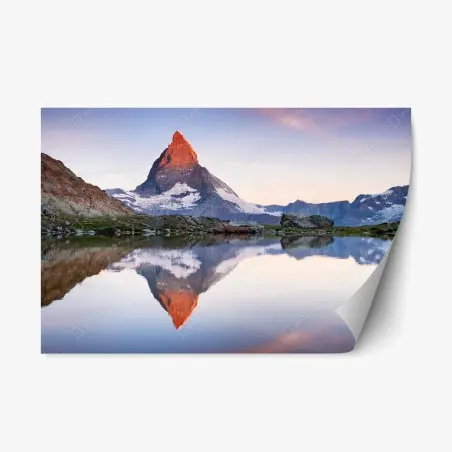 Repositionierbarer Aufkleber Matterhorn bei sonnenaufgang über dem alpensee – Pixers®